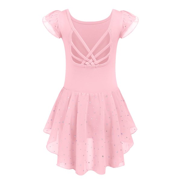 Arshiner Girls Shiny Ruffle Sleeve Ballet Leotard with Skirt Criss-Cross Back Dance Dresses