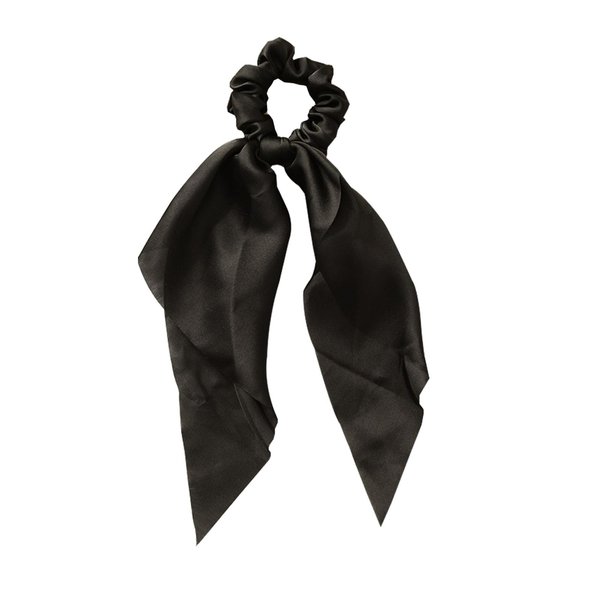 Hair Scarf Scruncheis for Women Elastic Hair Ties Satin Knotted Bow Hair Accessories for Girl Long Ribbon White Scrunchies Ponytail Holders Scrunchy (Black)