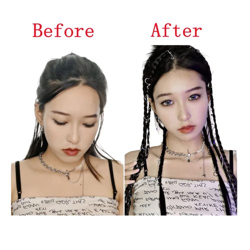 6pcs Synthetic Braid Female Y2K Jumbo Braiding Ponytail Playful and Cute Simulation Boxing Braid Signle Clip Ombre Color DIY Hair Extensions (1B/Grey)