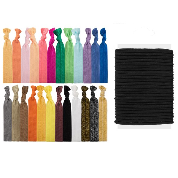 79Style 60Pcs Elastic Hair Ties Ribbon Knotted Hair Ties Fabric Ponytail Holders No Damage Hair Ties For Women Cloth Flat Hair Bands Knot For Girls (Ribbon Hair Ties 40pcs +20Pcs Black Hair Ties)