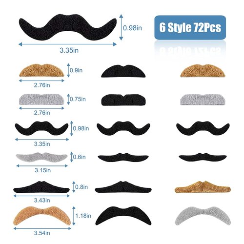 Ysanciuu 72 Pieces Novelty Fake Mustaches,Self Adhesive Costume Accessories Halloween Fake Whisker Masquerade Party Supplies for Birthday and Performance
