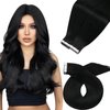 Moresoo Tape in Hair Extensions Human Hair Black Hair Extensions Invisible Tape in Extensions Real Human Hair Jet Black Tape in Human Hair Extensions Silky Straight Hair 20 Inch #1 40pcs 100g