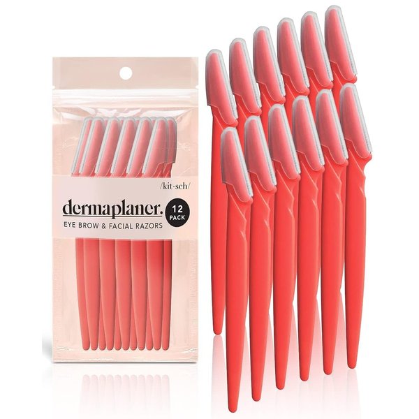 Kitsch Dermaplaning Tool - Face Razors for Women | Eyebrow Razor & Face Shaver | Facial Hair Removal | Facial Razors for Women | Dermaplane Razor for Women Face, 12 pc (New Orange)