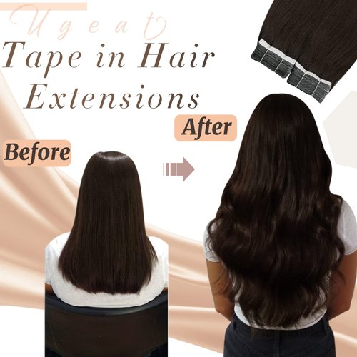 Ugeat Tape in Hair Extensions Brown Human Hair 22 Inch Darkest Brown Tape in Human Hair Extensioins 20 Pieces Seamless Tape in Hair Extensions 50 Grams Real Human Hair