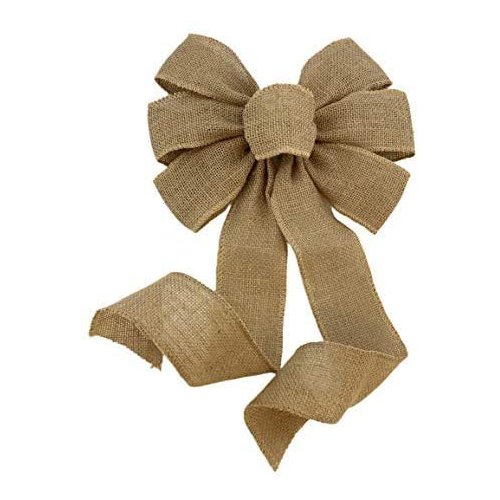 GiftWrap Etc. Natural Burlap Christmas Wreath Bow - 10" Wide, 18" Long Tails, Fall Decor, Thanksgiving, Decoration, Winter, Farmhouse Country Decoration, Swag, Garland