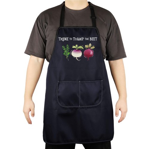 CENWA Funny Vegan Aprons Vegetarian Apron Vegan Food Thyme to Turnip the Beet Cooking Kitchen Apron with Pockets (TURNIP THE BEET)