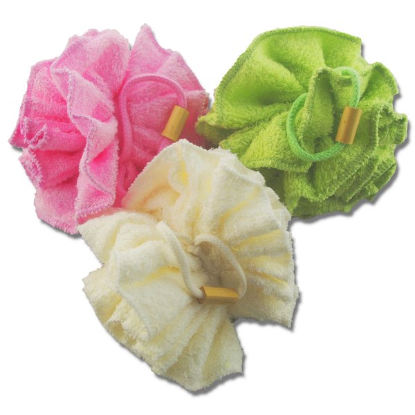 Bamboo Fiber Loofah De-Greasing Shower Sponge Pouf Mesh Brush - Bath Spa Puff Scrubber Ball - Body Poof Cleaner - Rich Foams Bubble（4.5" Each） Pack of 3