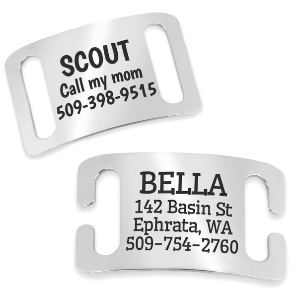 GoTags Slide-On Pet ID Tags, Personalized Dog and Cat Collar Tags, Silent, No Noise Tags Made of Stainless Steel, Custom Engraved