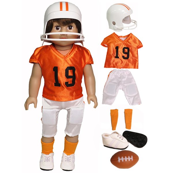 Orange and Black Football Uniform 6pc for 18-Inch Dolls | Premium Quality & Trendy Design | Dolls Clothes