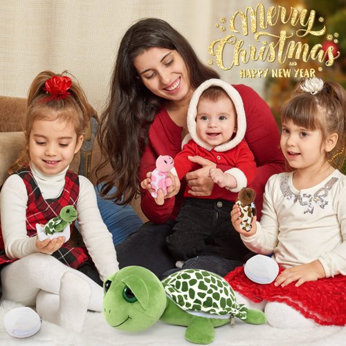 MorisMos Sea Turtle Stuffed Animal with Babies, 14'' Mommy Stuffed Turtle with 3 Baby Turtles & 2 Plush Eggs in Tummy, Big-Eyed Turtle Toys for Kids Toddlers,Sea Stuffed Animals,Tortoise Plush Pillow