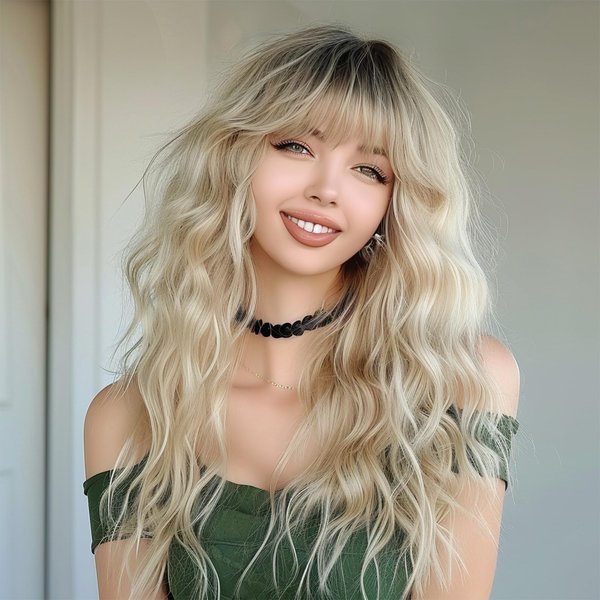 Leuik Light Blonde Wig With Bangs For Girls|Long Colored Wigs for Women (Light Blonde2)