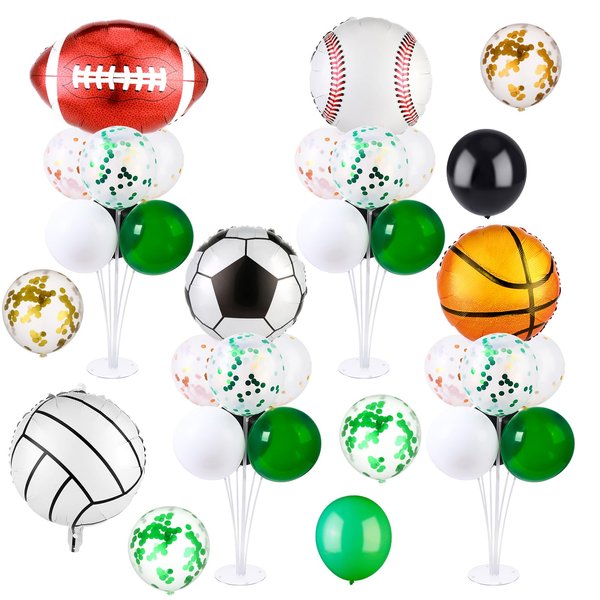 Hoemwarm 18" Sports Foil Balloons 4 Set, Baseball, Basketball, Football, Volleyball and Soccer Sports Birthday Party Decorations Black and Gold Balloons for Kids Boy Baby Shower Supplies