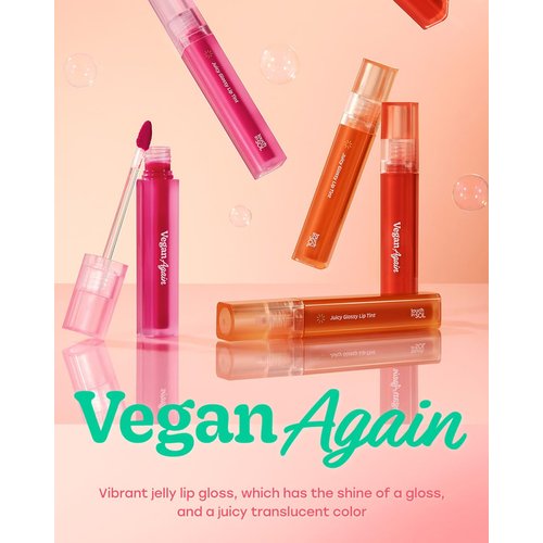 Touch in Sol Vegan Again Juicy Glossy Lip Tint - High Pigmented & Glossy Korean Lip Tint - Shiny Translucent Color - Glowy Hydrated Lips, Moisturizing and Plumping, 0.13 fl.oz. (02 Smile Peach)