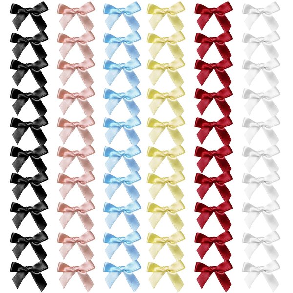 YONOY 60Pcs Mini Cute Bow Hair Clips for Women Girls,Small Hair Clips Solid Color Hair Ribbon Alligator Clips Barrettes Pins Metal Y2kHair Accessories (Black Pink White Blue Yellow Red)