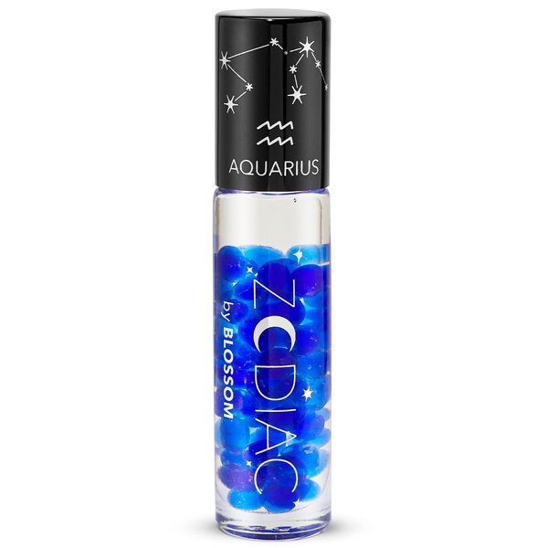 Blossom Zodiac Sign Vanilla Scented Moisturizing Roll-On Lip Gloss with Crystals, Made in USA, 0.20 fl. oz./5.9ml, Aquarius