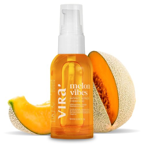 Virá - Melon Vibes Brazilian Hair Serum - Anti-Frizz - All Hair Types - Intense Nutrition and Hydration - Vitamin E - Thermal Protection - Split Ends and Brittle Strands Repair - 2.02 fl. Oz