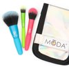 MODA Minis Totally Electirc Face 4pc Makeup Brush Kit – Travel-Size Vegan Brushes with Neon Handles for Face & Eyes