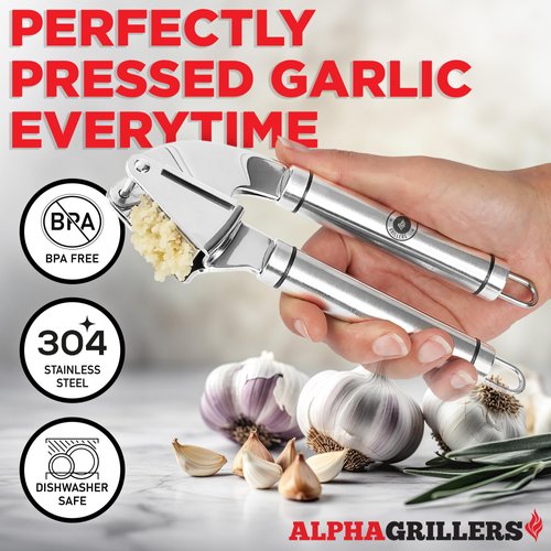 Professional Garlic Crusher - Dishwasher Safe Garlic Press Stainless Steel - Garlic Mincer with Silicone Garlic Peeler - Kitchen Essentials for New Home Cooking
