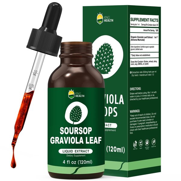 Organic Soursop Bitters Liquid, Soursop Graviola Leaves Extract, 98% Absorption, Vegan, Non-GMO, Gluten Free - 4 fl oz