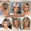 Aisaide Short Pixie Cut Bob Wig Dark Brown Mixed Highlight Ash Blonde Straight Bob Wigs for Women Short Layered Wigs for White Women Synthetic Short Brown Medium Length Wig with Bangs