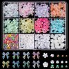 COOSLIM 500 Pcs 3D Nail Charms and Flatback Pearls, 8 Colors Bow + White Rose Flower and Gems + 2-6mm White Pearls for Nail Art Design B