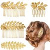 4 PCS Leaf Hair Side Combs, Gold Leaf Hair Comb Clips with Teeth Gold Hair Barrette Rhinestone Wedding Headpiece Hair Accessories for Women, Girls, Bride, Bridesmaid