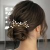 Foryysa Bridal Wedding Hair Pins for Women Gold Rhinestone Leave Headpiece Elegant Handmade Vine Headwear Sparkly Design (2 pcs)