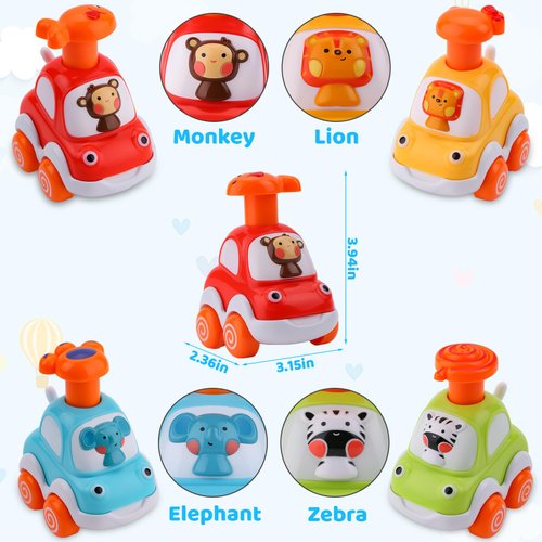 TUUYOOWK Animal Car Toys, 4 Pack Press and Go Toddler Toy Cars, Inertia Toy Cars for Toddlers 1-3, Baby Toys for 18+ Months Year Old Boy Girl's Birthday Gifts
