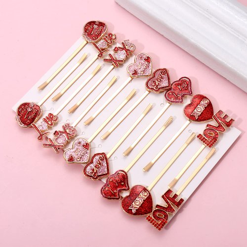10/16PCS Valentine’s Day Hair Clips for Women Glitter Love Heart Hair Clips Sweet XOXO Bobby Hairpins Costume Party Valentine’s Day Accessory Gifts for Her