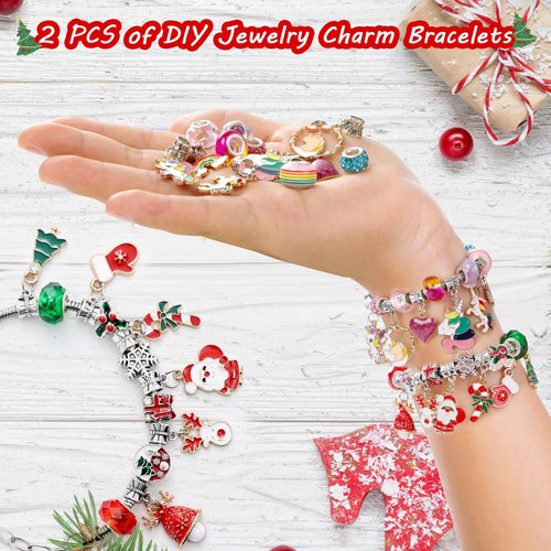 Howcow Christmas Advent Calendar Bracelets 2023, 24 Days Xmas Countdown Calendar with 2pcs DIY Charm Bracelets Kits, Christmas Gifts for Girls Kids Teens Adult Women