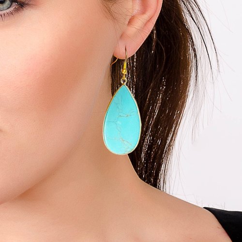 BaubleStar Natural Crystal Healing Birth Stone Statement Drop Earrings Turquoise Teardrop Quartz Dangle Gold Fashion Jewelry for Women Girls