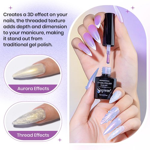 SUPWEE Pearl Gel Nail Polish - 12 Colors Shimmer Mermaid Nail Gel Polish White Pink Blue Iridescent Nail Polish Gel Soak Off UV Gel for Nail Art Polish DIY at Home