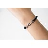Hair Ties Bracelet With Metal Chain Link Beige Black Elastic, Wrist Bands Bracelets Looks Cute On Your Wrist And Great In Your Hair (Silver-3 metal accents)
