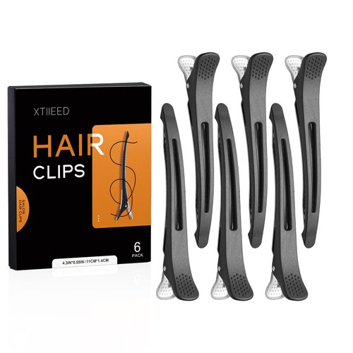 XTIIEED 6 Pack Hair Clips for Styling Sectioning, Non Slip Duck Billed with Silicone Band, Hair Roller Clips No Crease - Length 4.3'' for Salon and Home Haircuts(Black)