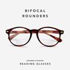 Boomer Eyeware Classic Stylish Bifocal Rounders, Reading Glasses for Men & Women, 2.00, Brown