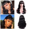 Amella Hair Brazilian Body Wave Wigs With Bangs Virgin Brazilian None Lace Front Wigs Human Hair Wigs 150% Density Glueless Machine Made Wigs For Black Women (24inch,Body wave)