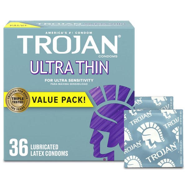 TROJAN Ultra Thin Lubricated Condoms, 36 Count, America's Number One Condom, Ultra Sensitivity, Latex, Male Condoms