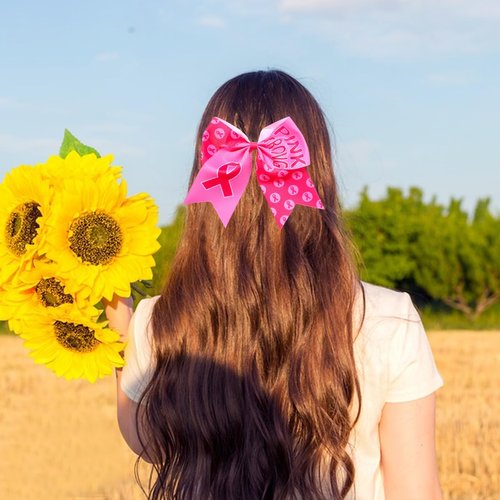 Hair Scrunchies Pink Ribbon Hair Accessories Cheer Hair Bows Hair Tie Breast Cancer Awareness Cheer Hair Bow Ties with Elastic Non Slip Ponytail Holder Hair Accessories for Party Supplies 2PCS