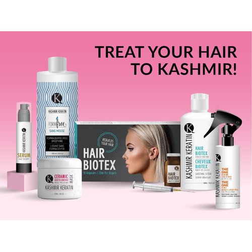 Kashmir Keratin Hair TRY ME KIT KERATIN SMOOTHING TREATMENT Straightening System with Organic Botanicals, Formaldehyde-Free, for Strength, Smoothness and Shine. 0% Formaldehyde 4 Products 3.38 FL.Oz