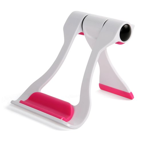 M&T Displays Foldable Universal Phone Stand for 7.44-9.5 Inch Compatible with Mobile Devices Ipad E-Reader Drawing Pad White-Pink Plastic Adjustable Portable Support