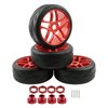 Rchobbytop 4pcs 1/8 Buggy Wheels and Tires Street Tyre with 17mm Drive Hub Hex Adapters Lock Nuts Replacement Parts for On Road Racing Kyosho Tamiya Traxxas HPI HSP, Red