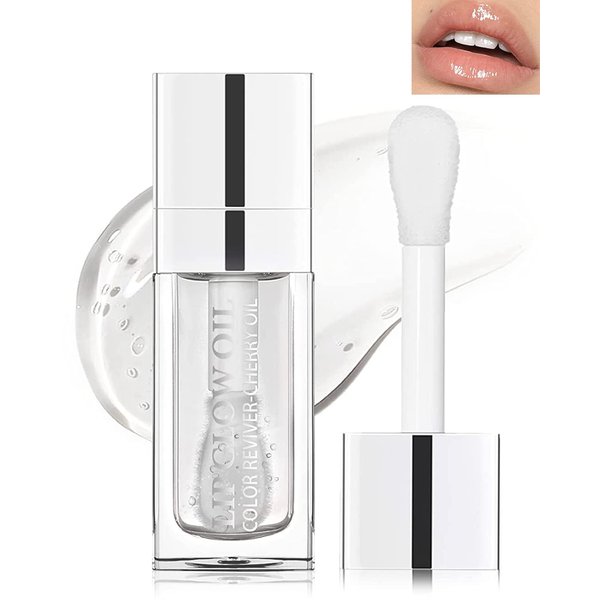 Plumping Lip Glow Oil, Hydrating Tinted Lip Oil Gloss, Transparent Toot Lip Oil, Long Lasting Lip Balm Moisturizing Glow Oil Fresh Texture, Glitter Shine Primer Lip Tint Lip Care Product-#0000