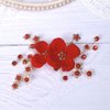 Teyglen Red Flower Wedding Hair Clip Pin Rhinestone Bridal Hair Clip Handmade Red Crystal Pearl Hair Barrette Wedding Headpeice Hair Accessories for Women