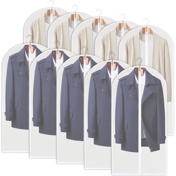 OUPAI Clear Garment Bags For Hanging Clothes, Clothes Covers Protecting Full Zipper Suit Bags PEVA Garment Cover for Closet and Cloth Storage and Travel- 24'' x 40''/10 Pack