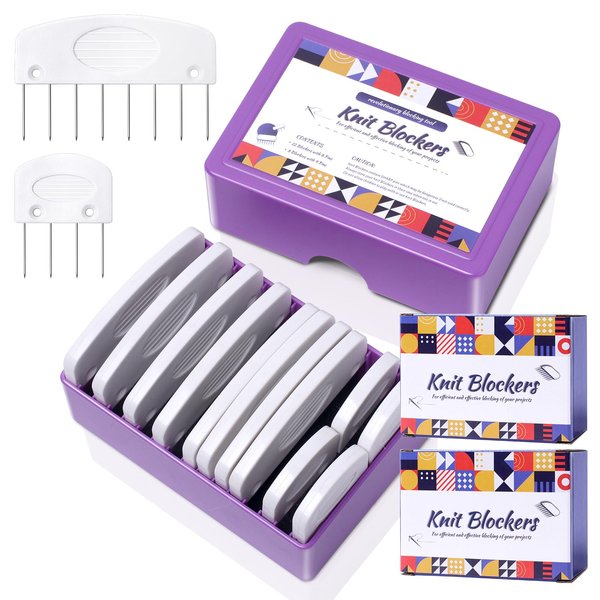 2 Boxes Knit Blockers & Pins Kit, Knit Blocking Combs for Blocking Knitting Crochet Sewing Lace Needlework Projects Tool Device