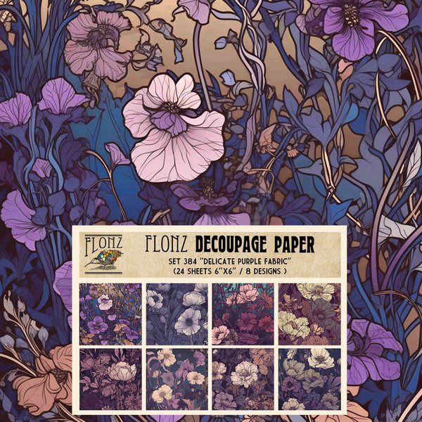 Decoupage Paper Pack (24 Sheets 6"x6") Delicate Purple Fabric # Vintage Styled Pattern Paper for Decoupage, Craft and Scrapbooking
