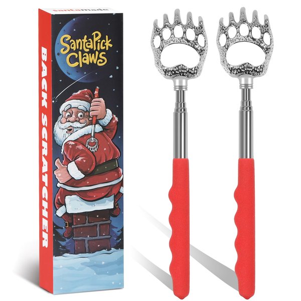 SANTAPICK Bear Claw Back Scratcher 2 Pack - Telescopic Expendable Cool Stuff Gadgets for Dad, Husband, Grandma, Grandpa, Elderly, Older - Valentines Day Gifts Thoughtful Gifts for Men Women