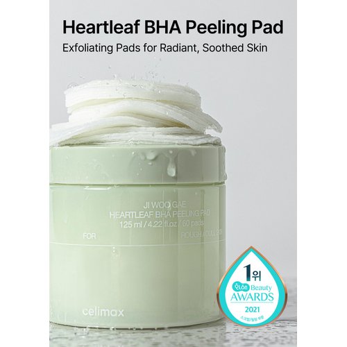 celimax Ji.Woo.Gae Heartleaf BHA Peeling Pad Double Edition | with Heartleaf Extracts, Exfoliating Toner Pads, Facial Peels, Hydrating, For Troubled Skin & Breakouts, Mother's Day Gift (60pads*2)