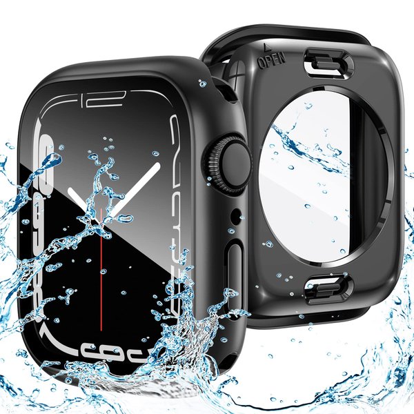 Goton 2 in 1 Waterproof Case for Apple Watch Screen Protector 44mm SE 2nd Gen Series 6 5 4 SE, 360 Protective Glass Face Cover Hard PC Bumper + Back Frame for iWatch Accessories 44 mm, Black