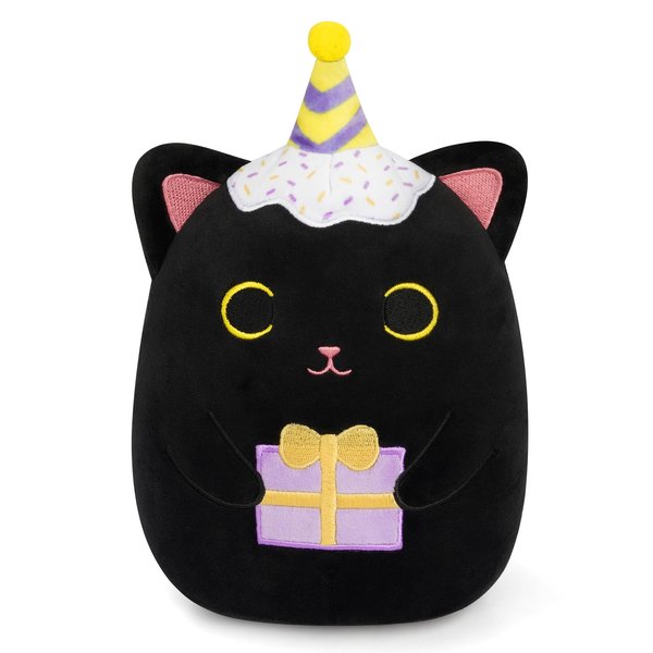 Leokawin Black Cat Plush Toy, 8" Cute Birthday Stuffed Animal Cat Plush, Happy Birthday Black Cat Plush Doll, Soft Cartoon Cat Plush Birthday Gift for Kids Girls Boys